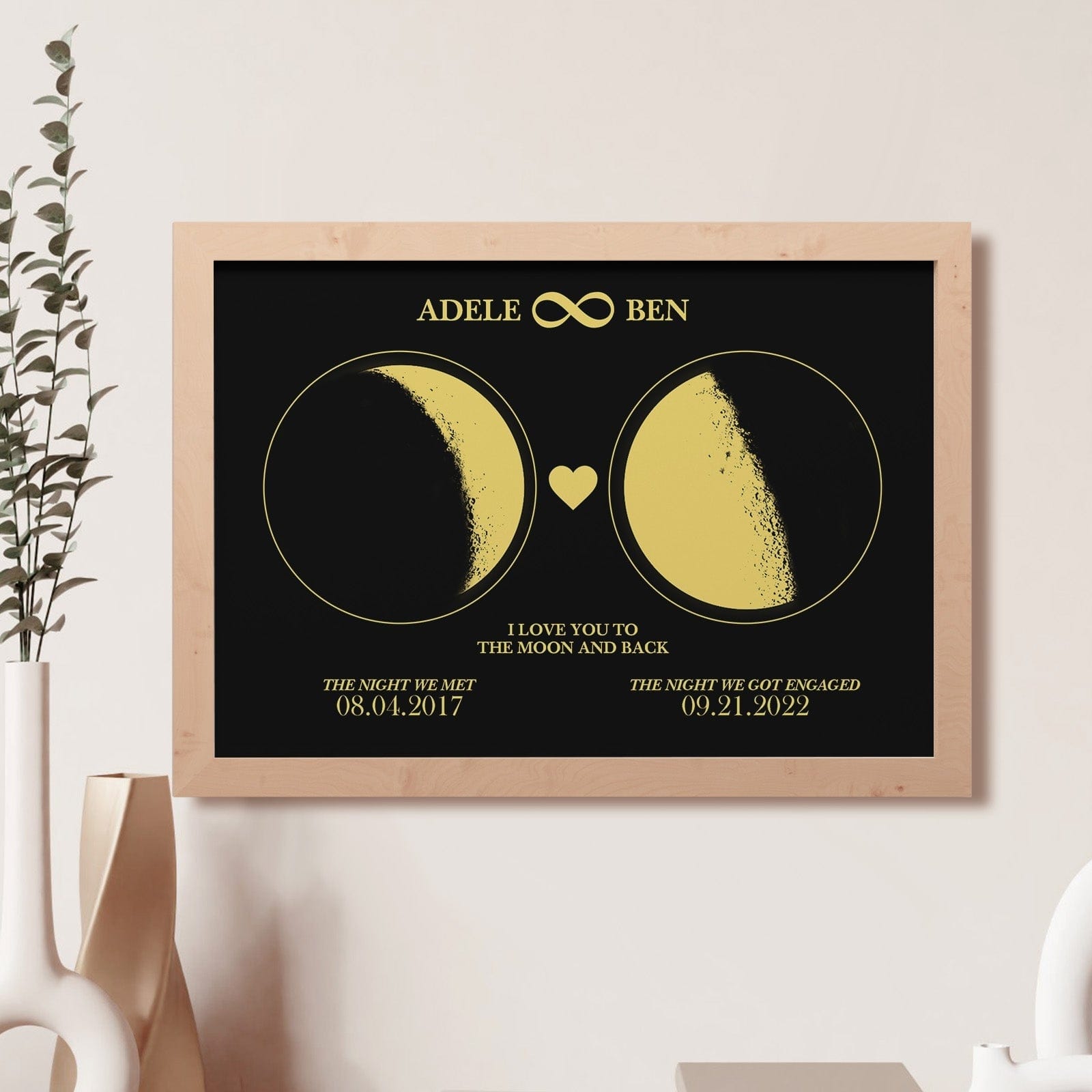 Custom Moon Phase Custom Couple Art Frame 2 Moon Phases Design - For Valentine's Day Gifts