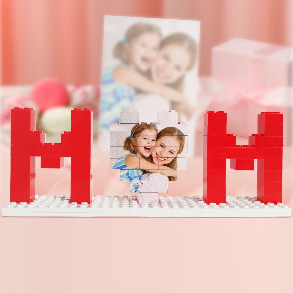 Build Our Best Memories Mother's Day Gifts for Mom - Personalized Photo Building Brick Puzzle Block with UV Print for Display & Family Fun