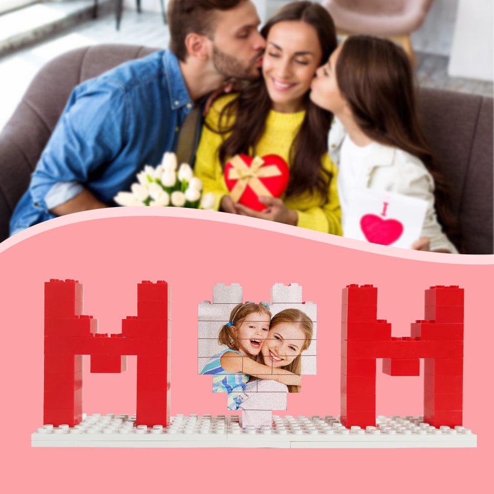 Build Our Best Memories Mother's Day Gifts for Mom - Personalized Photo Building Brick Puzzle Block with UV Print for Display & Family Fun