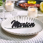 unique wedding place cards table names guest names table close up