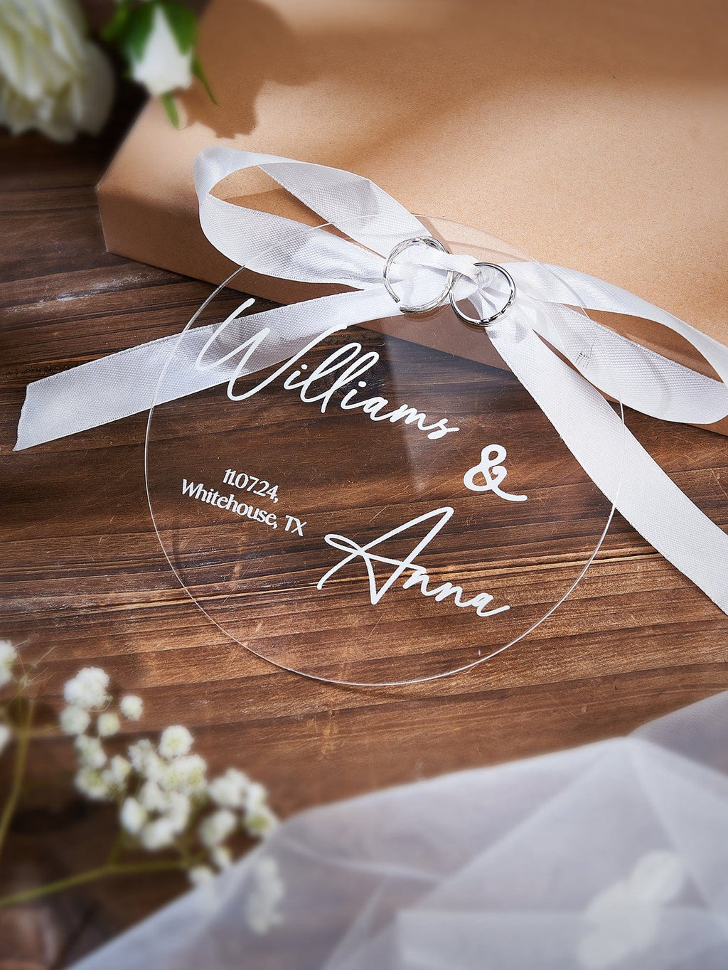 Custom Name Acrylic Ring Holder – Unique Wedding Gift