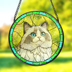 Cat Memorial Suncatcher Ornament Personalized Pet Portrait Stained Glass Style Keepsake