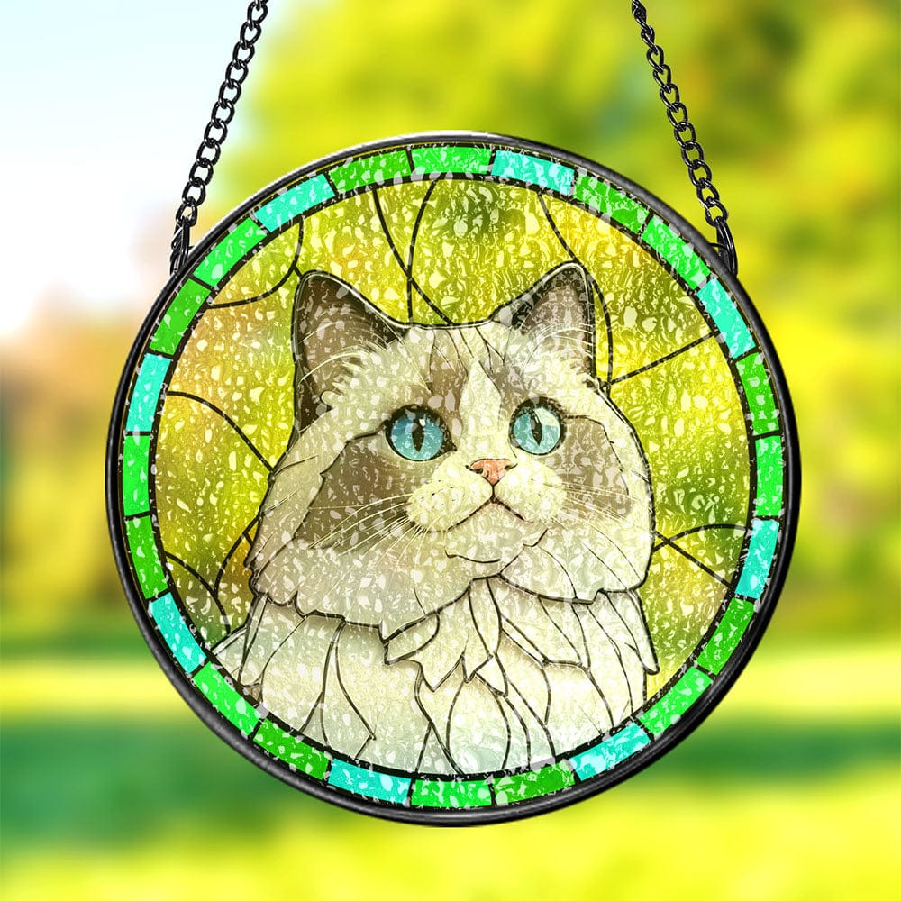 Cat Memorial Suncatcher Ornament Personalized Pet Portrait Stained Glass Style Keepsake