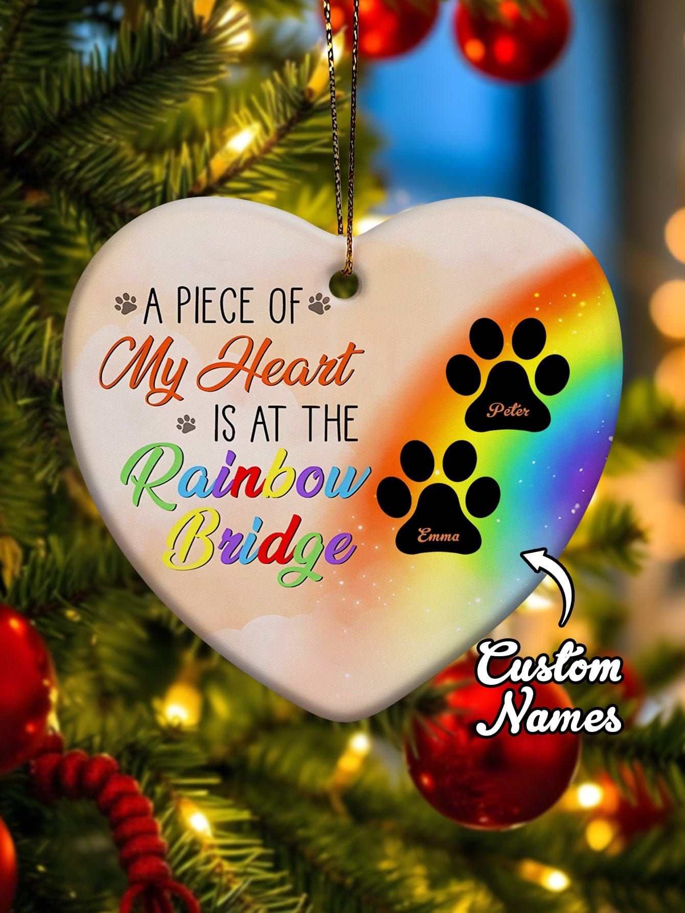 personalized design dog rainbow bridge memorial ornament hanging keepsake main view thirteen