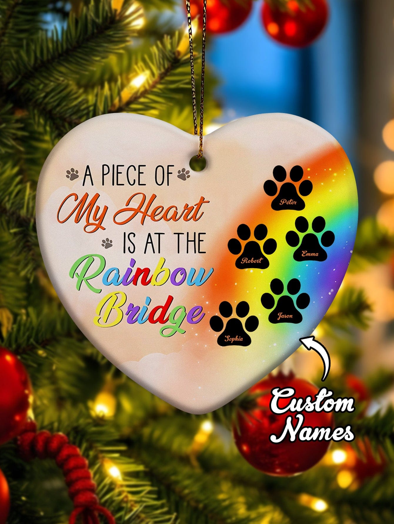 dog rainbow bridge memorial ornament personalized design hanging keepsake detail view