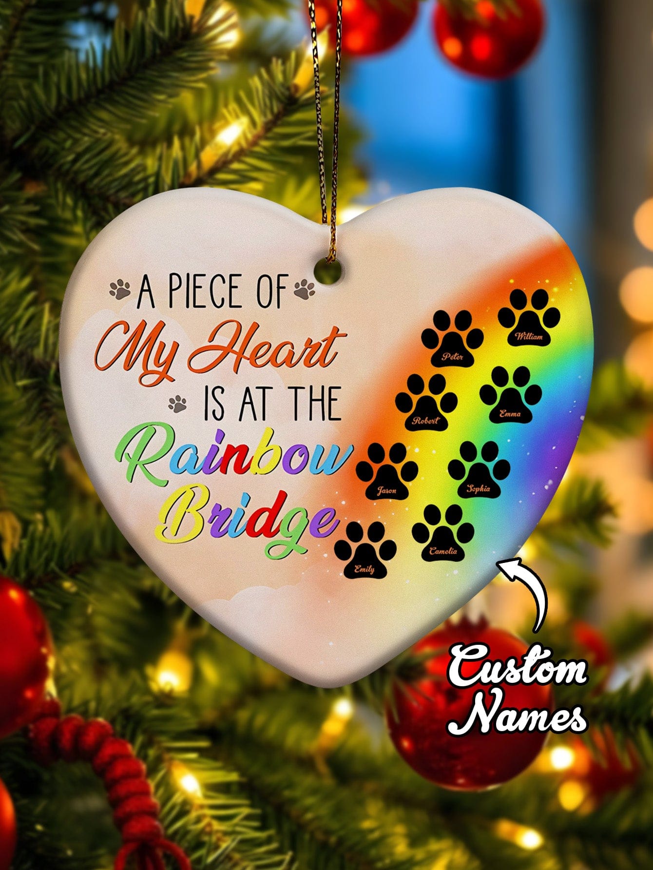 personalized design dog rainbow bridge memorial ornament hanging keepsake close detail