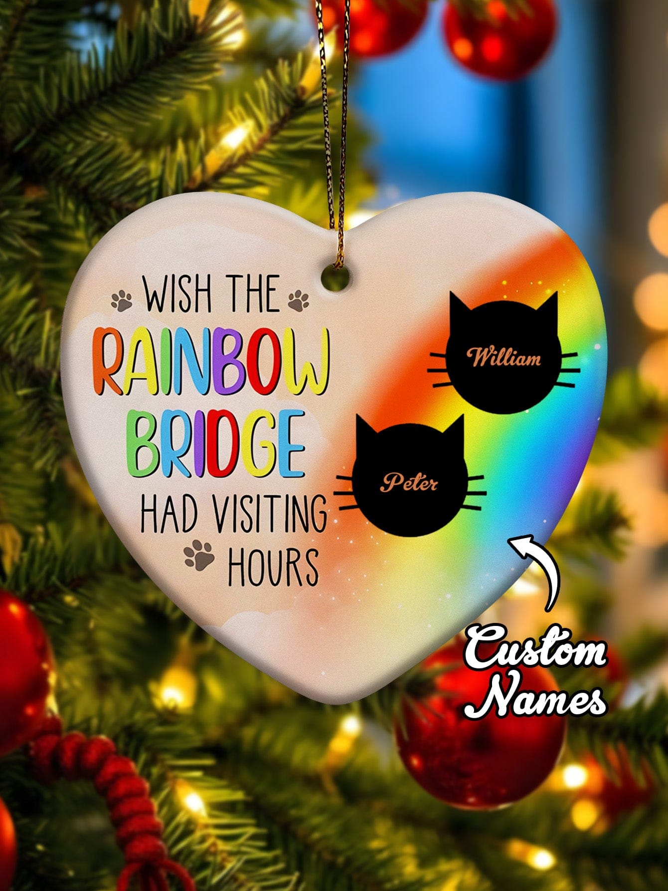 cat memorial heart ornament personalized design rainbow bridge keepsake
