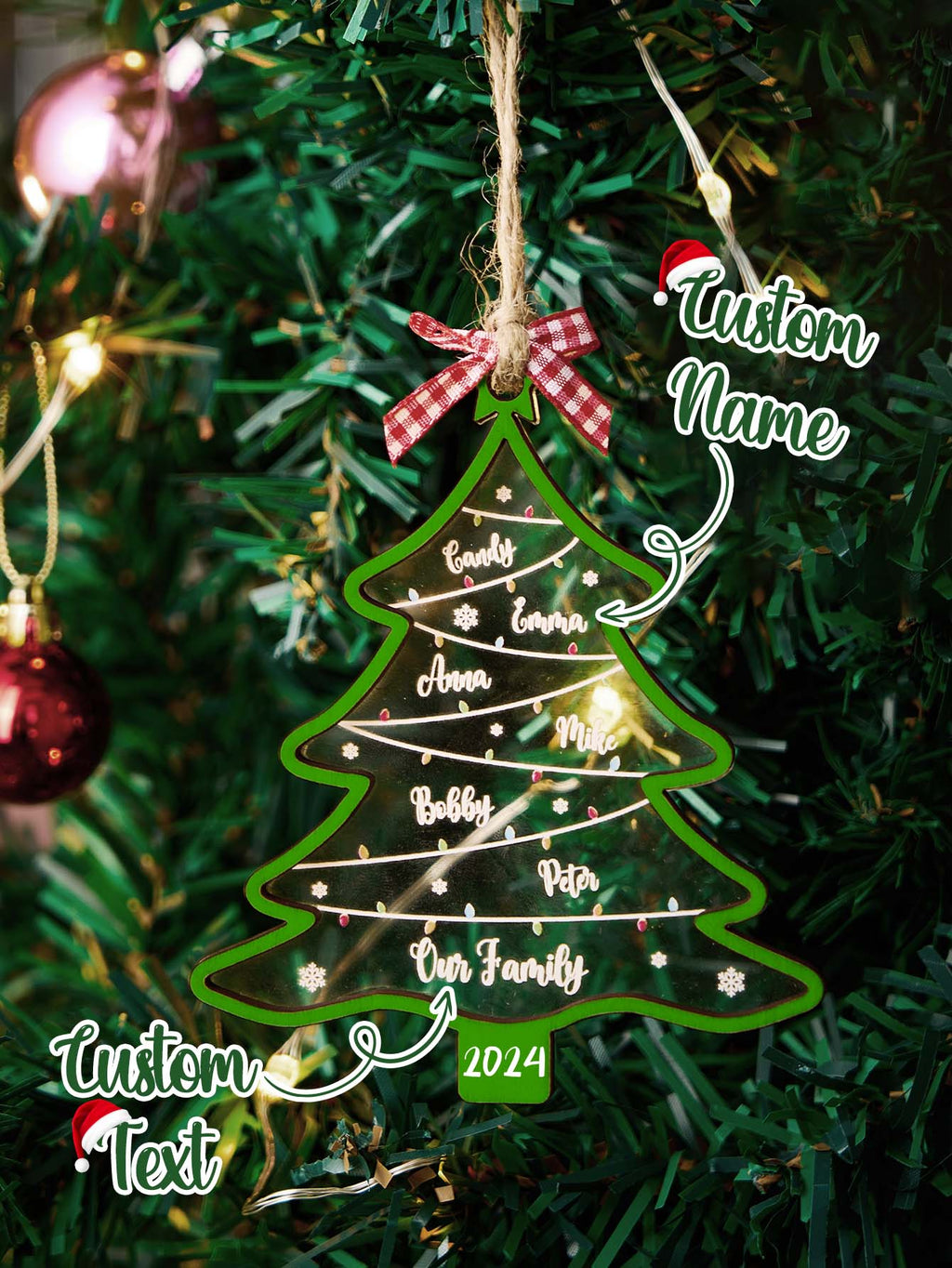 Personalized Christmas Tree Ornament with Names Family Christmas Ornament Gift