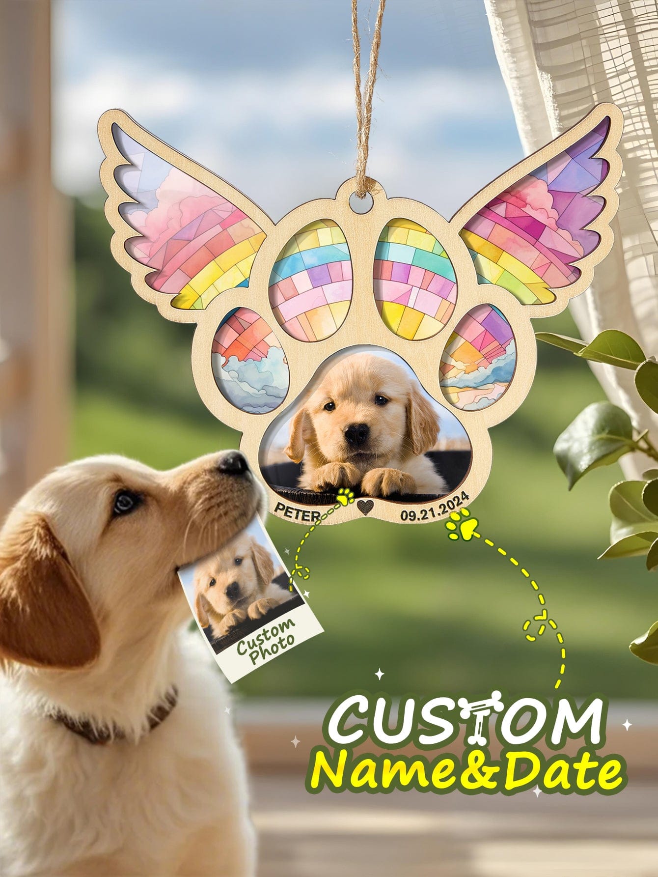 loss of dog gift suncatcher ornament personalized photo window hanging keepsake detail view twenty six