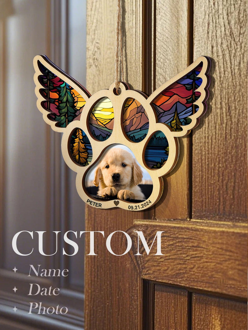 personalized photo loss of dog gift suncatcher ornament window hanging keepsake close detail