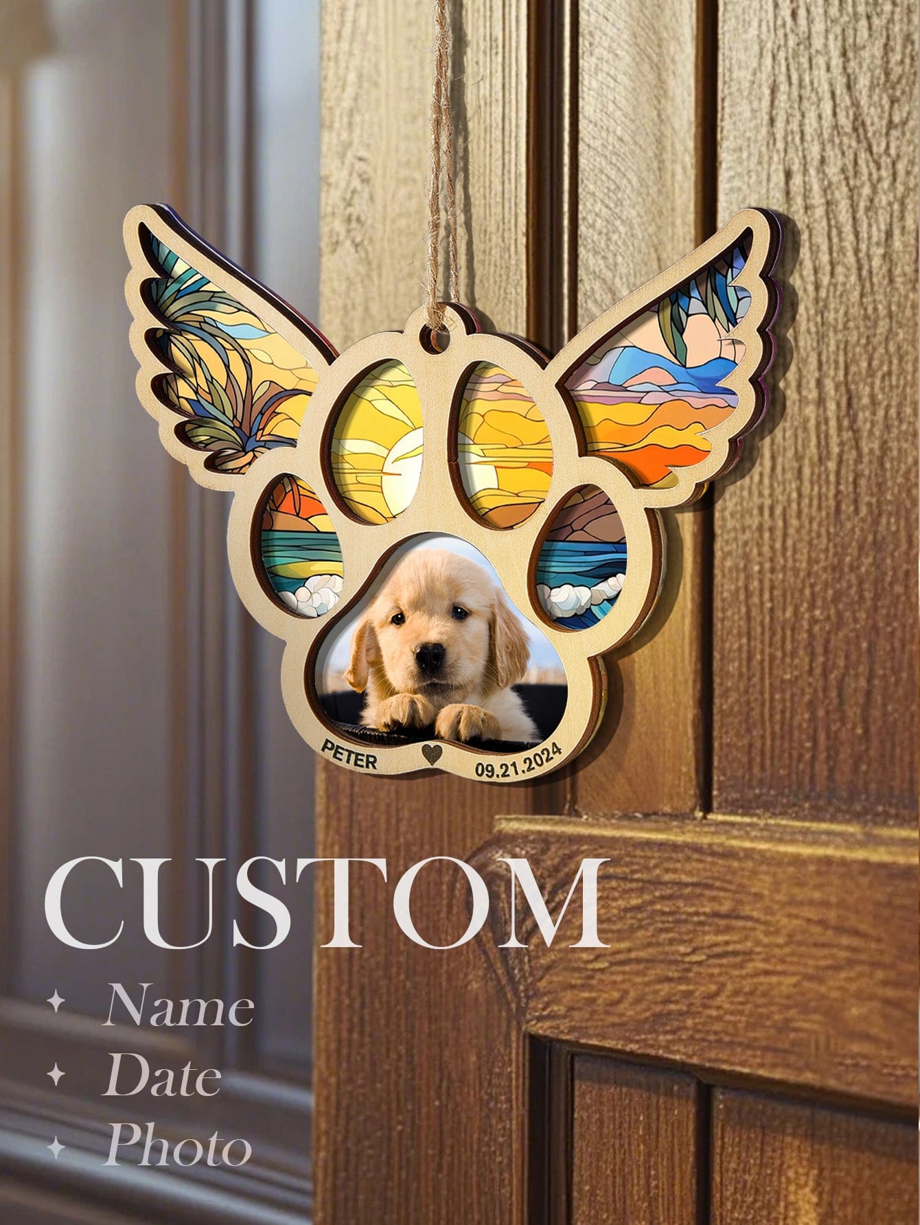 personalized photo suncatcher ornament loss of dog gift window hanging keepsake memorial design