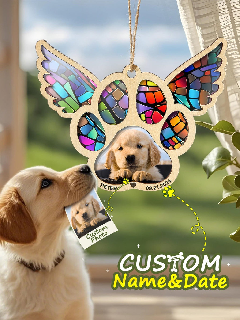 loss of dog gift suncatcher ornament personalized photo window hanging keepsake detail view fourteen