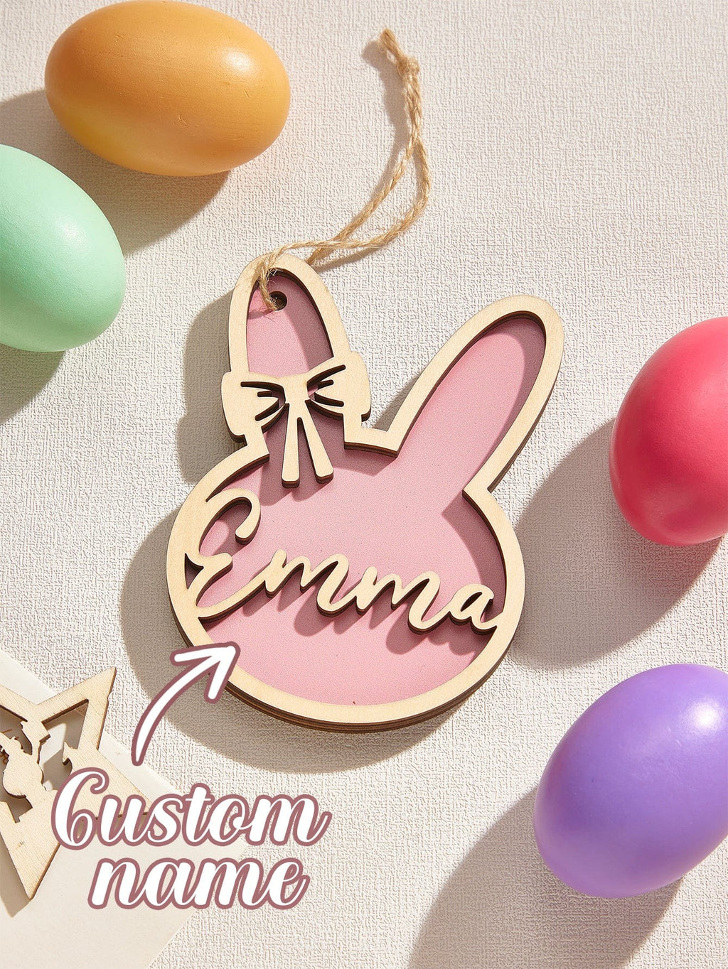 Personalized Rabbit Ornaments with Name Wooden Bunny Ornament Easter Gift for Kids