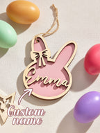 Personalized Rabbit Ornaments with Name Wooden Bunny Ornament Easter Gift for Kids