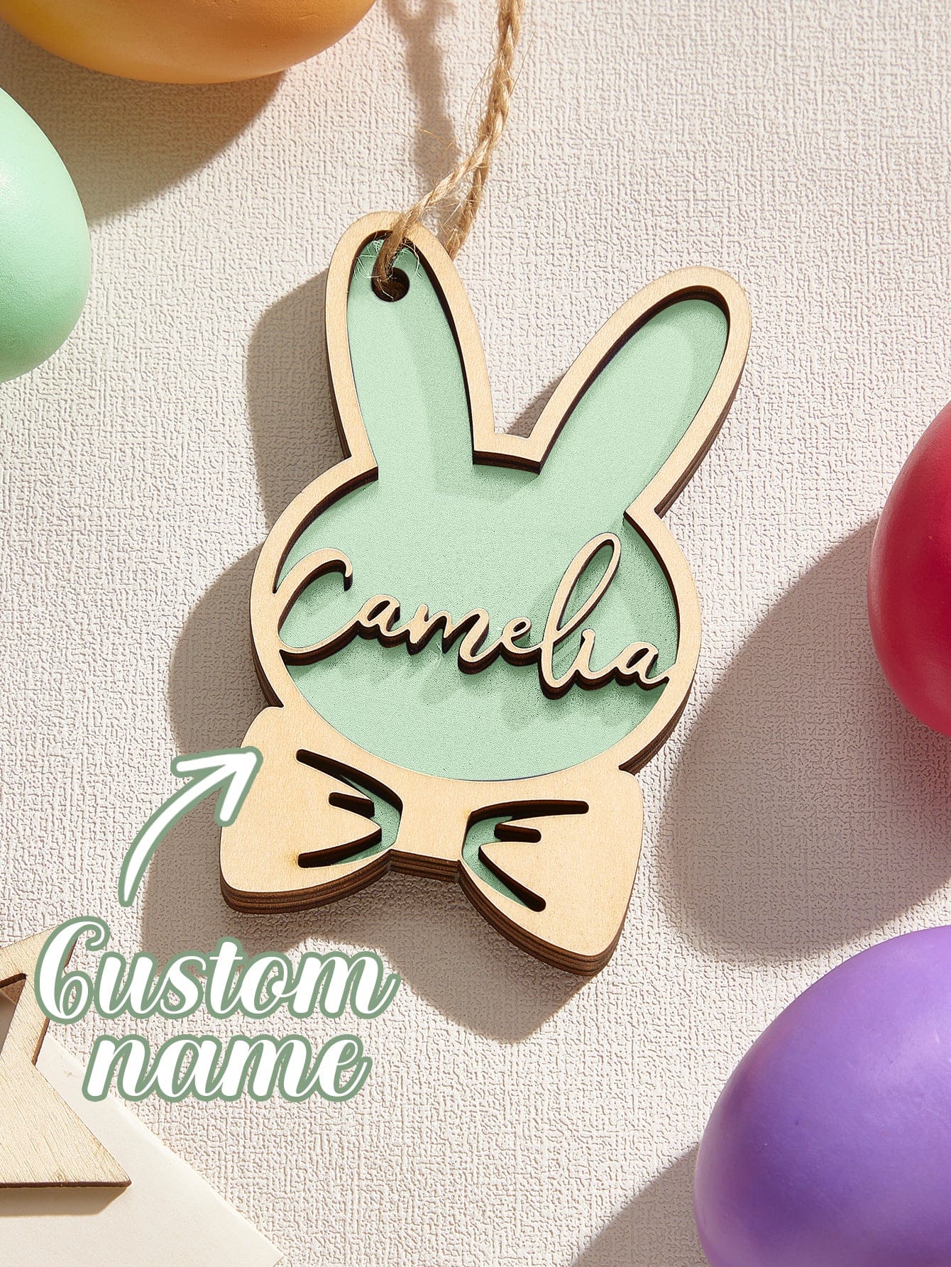 Personalized Rabbit Ornaments with Name Wooden Bunny Ornament Easter Gift for Kids