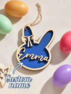 Personalized Rabbit Ornaments with Name Wooden Bunny Ornament Easter Gift for Kids