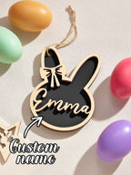 Personalized Rabbit Ornaments with Name Wooden Bunny Ornament Easter Gift for Kids