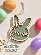 Personalized Rabbit Ornaments with Name Wooden Bunny Ornament Easter Gift for Kids