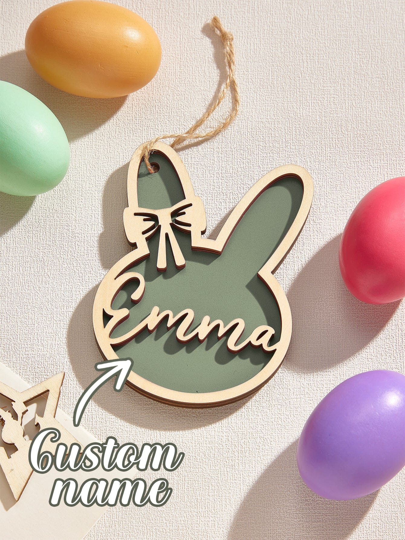 Personalized Rabbit Ornaments with Name Wooden Bunny Ornament Easter Gift for Kids