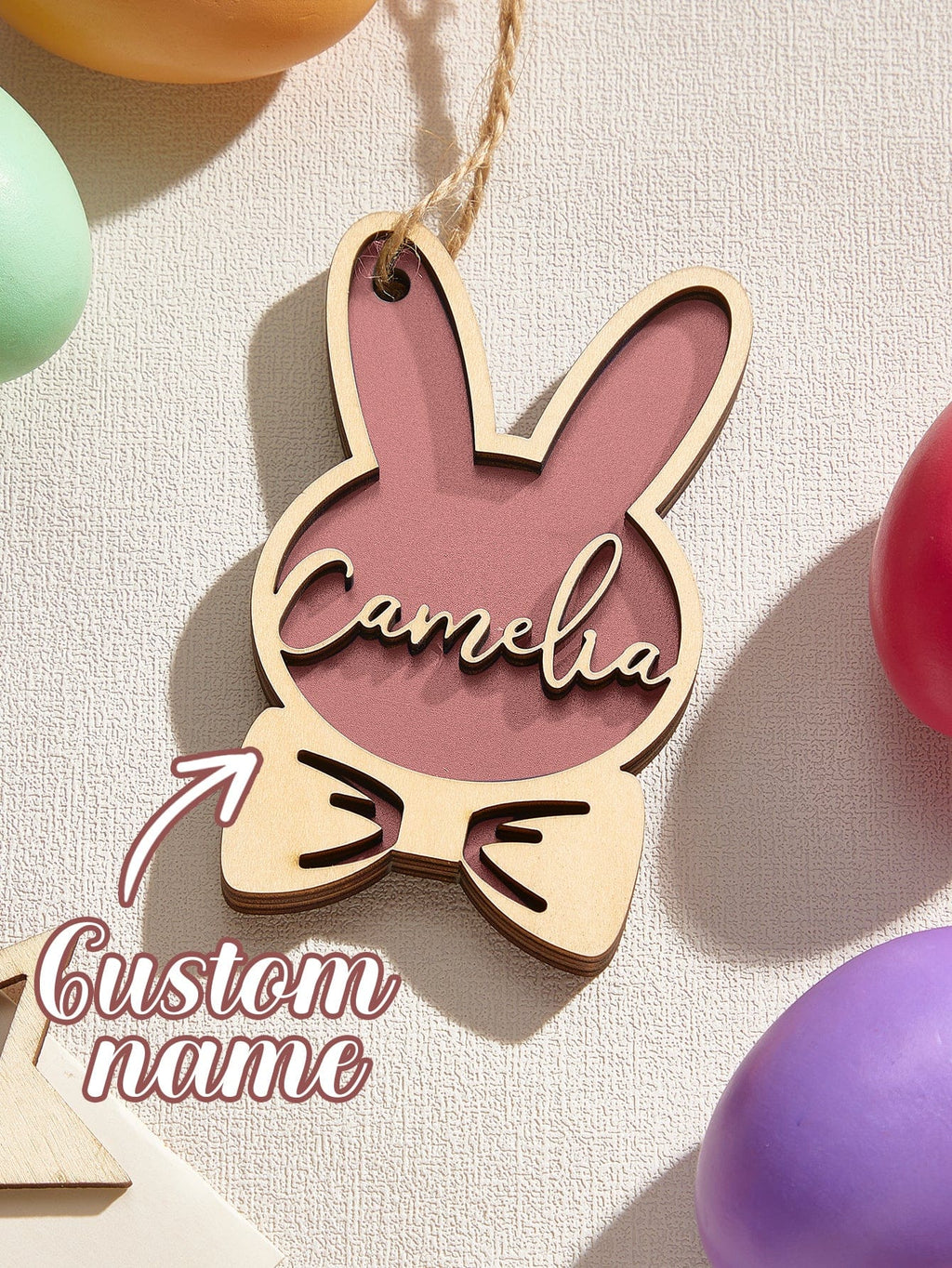 Personalized Rabbit Ornaments with Name Wooden Bunny Ornament Easter Gift for Kids