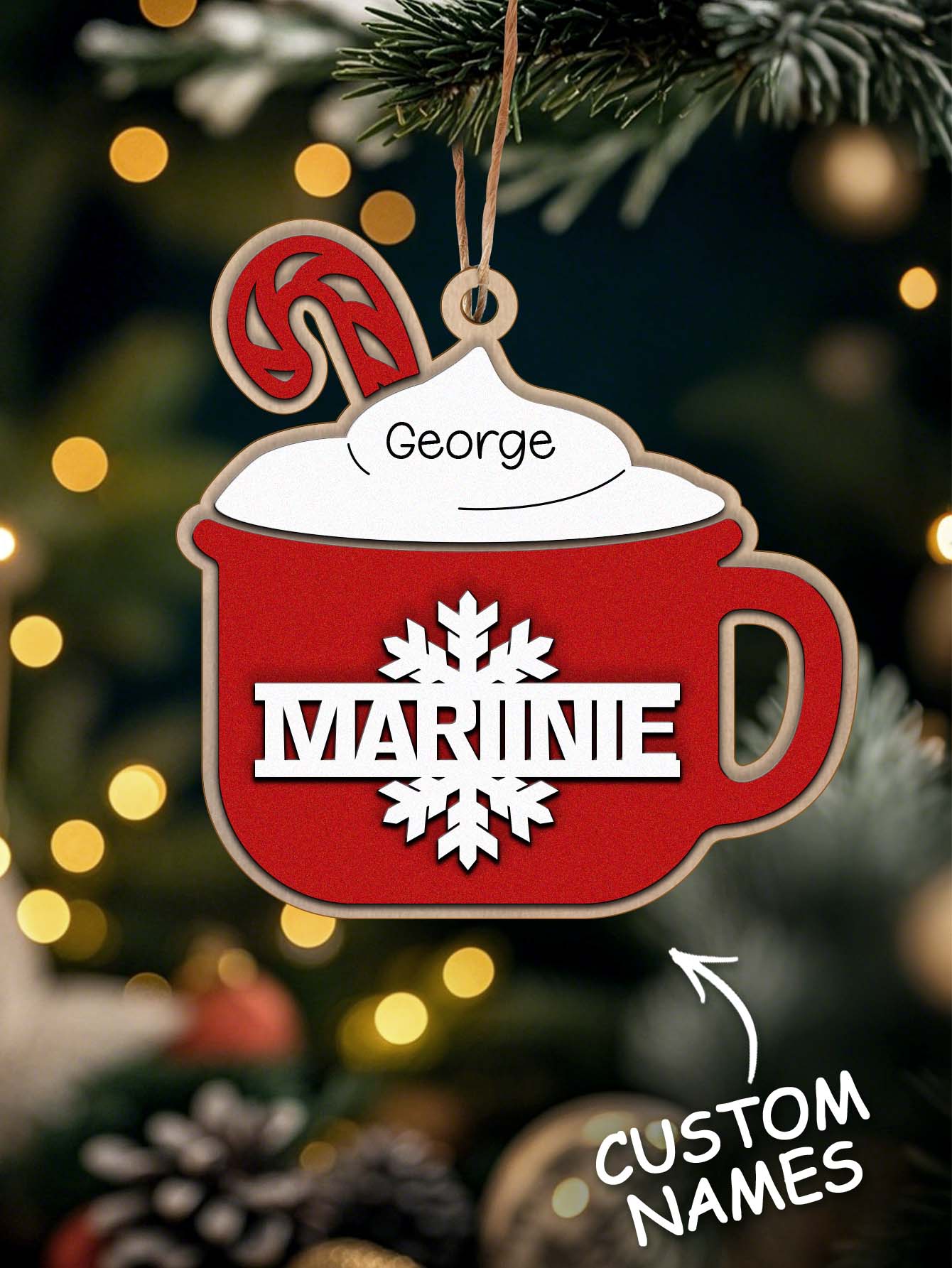 Personalized Family Hot Cocoa Ornament with Name Christmas Ornament for Family Gift