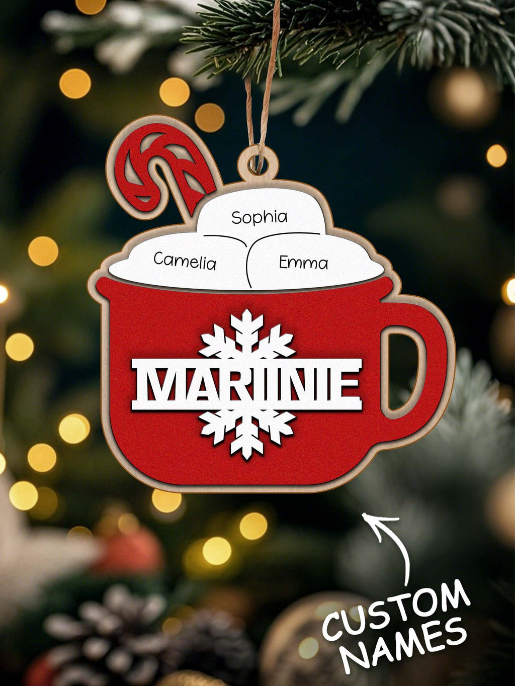 Personalized Family Hot Cocoa Ornament with Name Christmas Ornament for Family Gift
