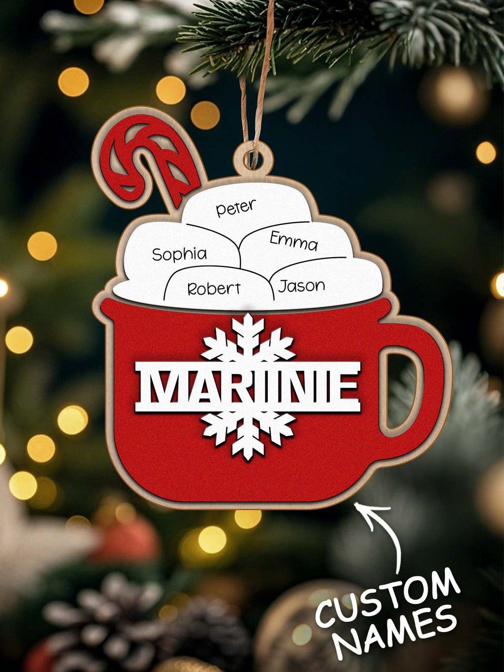 Personalized Family Hot Cocoa Ornament with Name Christmas Ornament for Family Gift