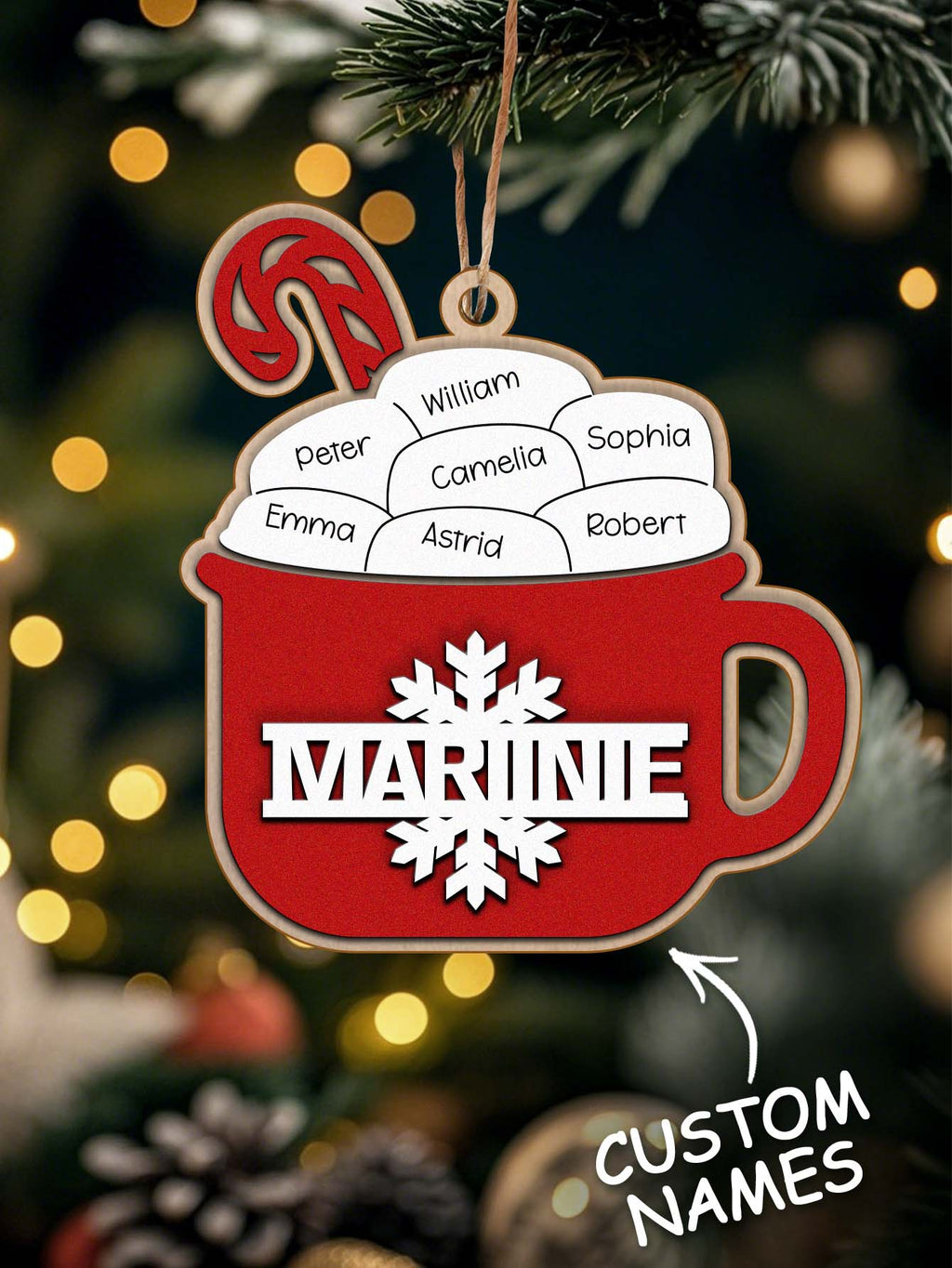 Personalized Family Hot Cocoa Ornament with Name Christmas Ornament for Family Gift