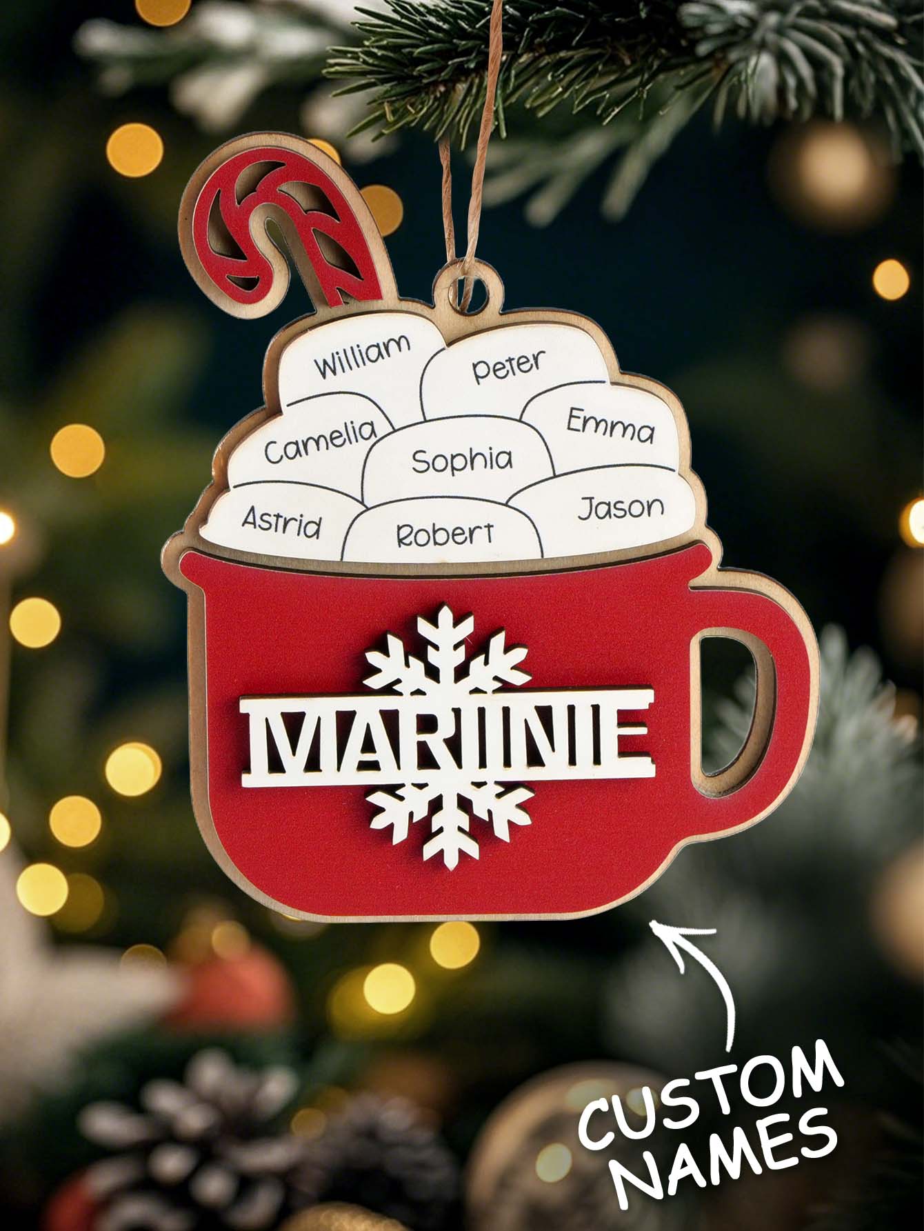 Personalized Family Hot Cocoa Ornament with Name Christmas Ornament for Family Gift