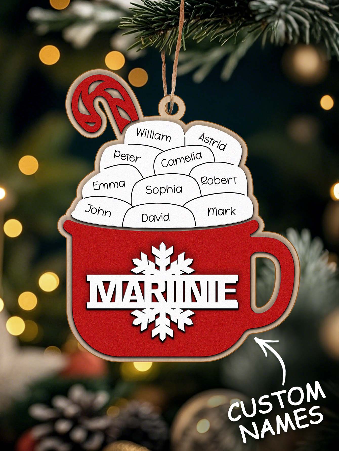 Personalized Family Hot Cocoa Ornament with Name Christmas Ornament for Family Gift