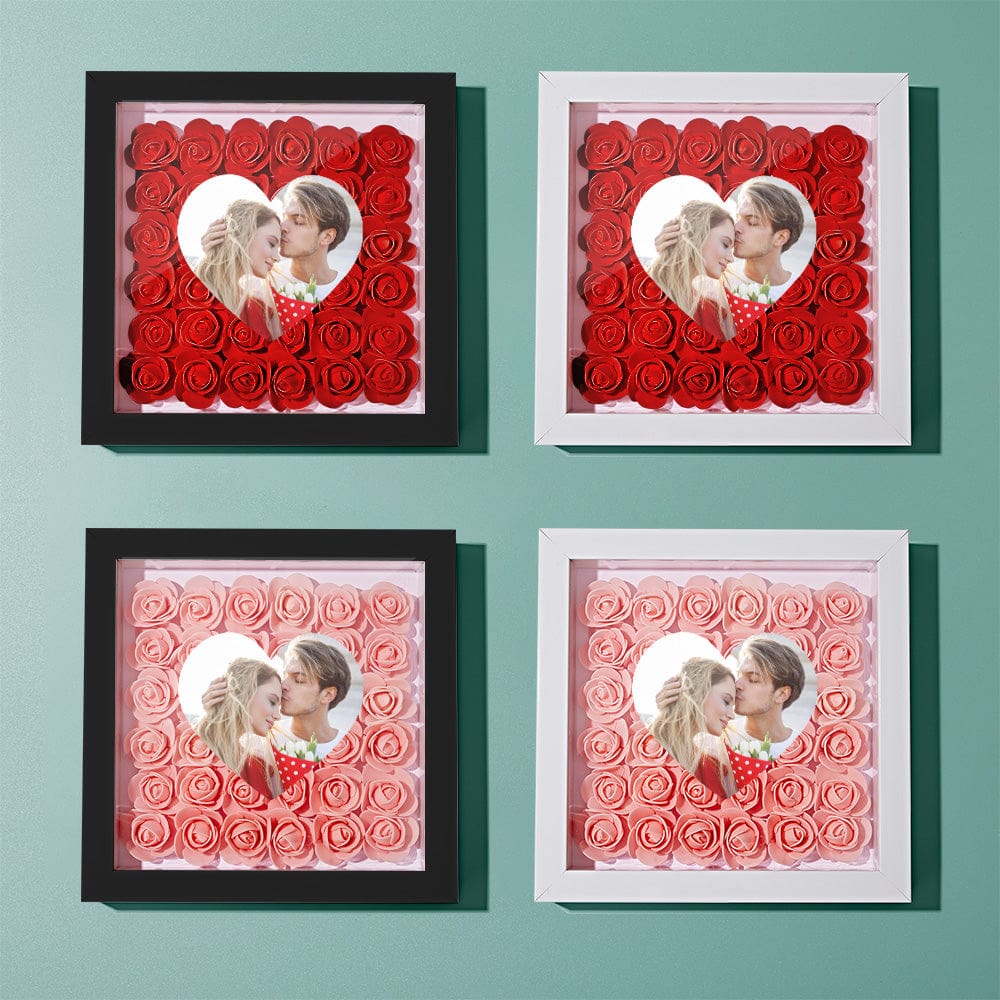 Custom Photo Flower Shadow Box Personalized Heart Flower Shadowbox Frame Gift