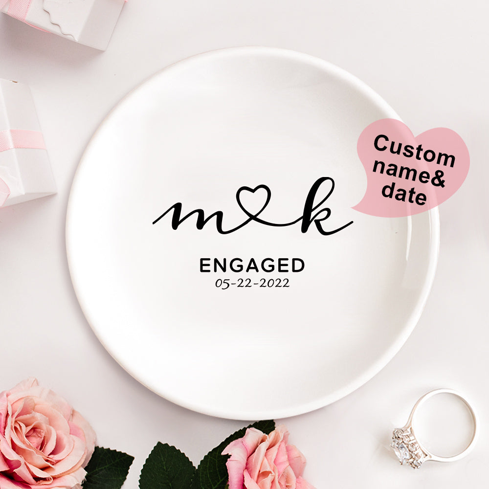 Personalized Engagement Ring Dish Custom Wedding Ring Dish Ceramic Jewelry Dish Ring Holder Bridesmaid Gift