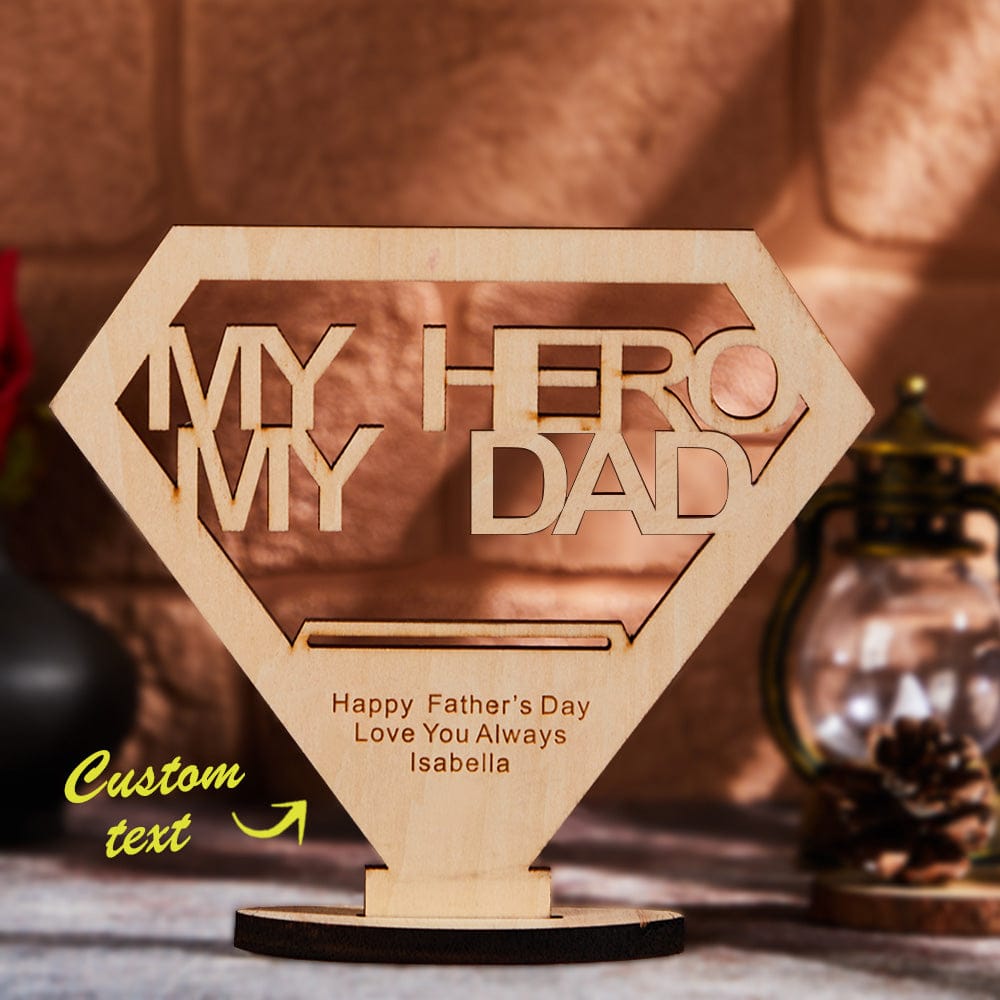 engraved my dad my hero wooden plaque stand personalized keepsake ornament for dad personalized gift