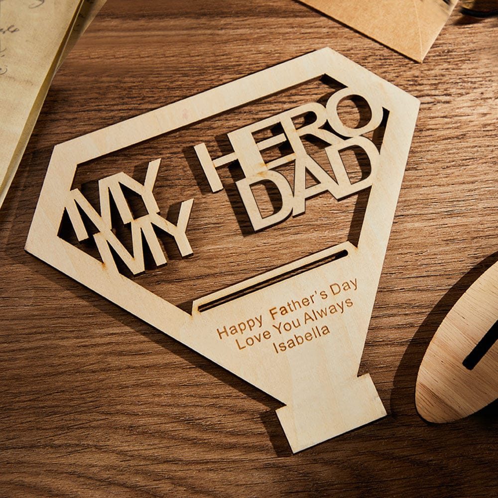 fathers day surprise ornament for dad inspired by engraved my dad my hero wooden plaque stand personalized keepsake