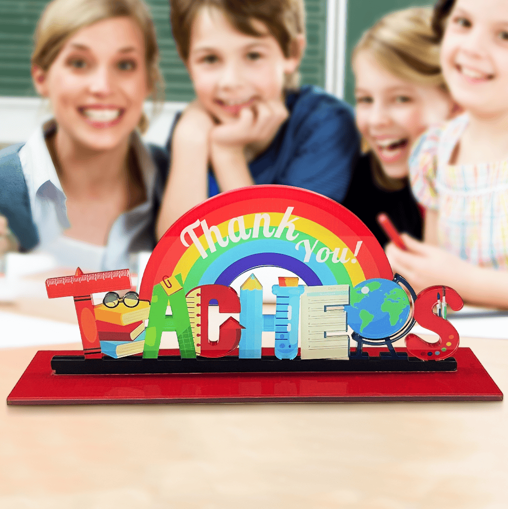 Personalized Rainbow Teacher Appreciation Acrylic Table Sign