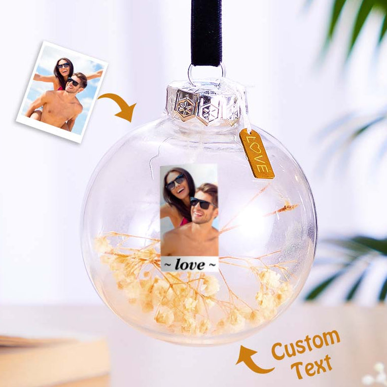 Custom Photo Engraved Transparent Ball Ornaments Dried Flowers Decoration