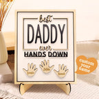 Personalized Best Daddy Ever Hands Down Wooden Plaque with Kids Names Gift for Dad Grandpa