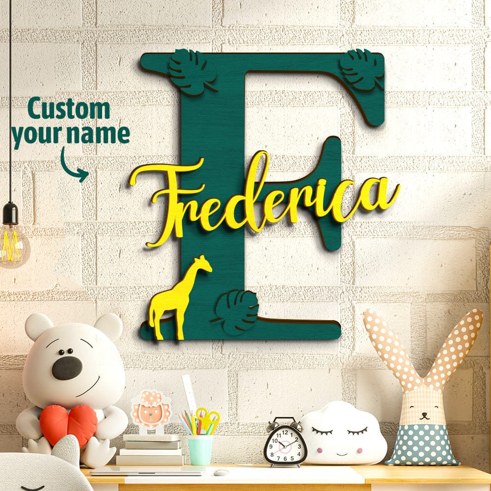 Personalized Jungle Name Sign Wooden Letter Initial Wall Plaque
