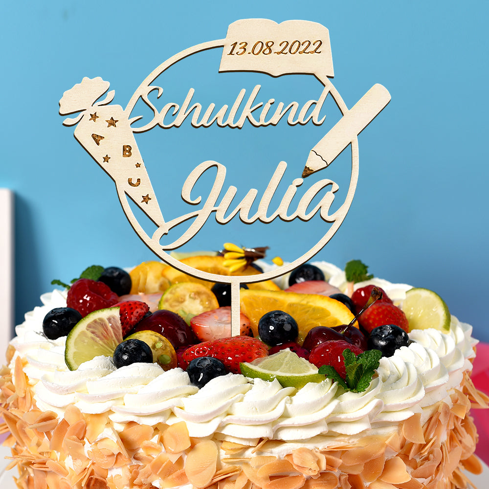 Custom Name Cake Topper Personalized Wooden School Cone Cake Decoration