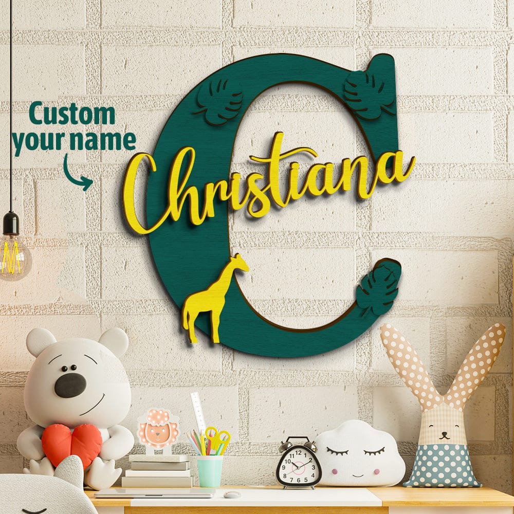 Personalized Jungle Name Sign Wooden Letter Initial Wall Plaque