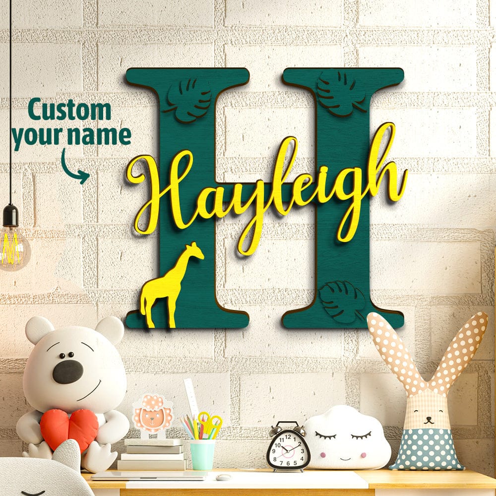 Personalized Jungle Name Sign Wooden Letter Initial Wall Plaque