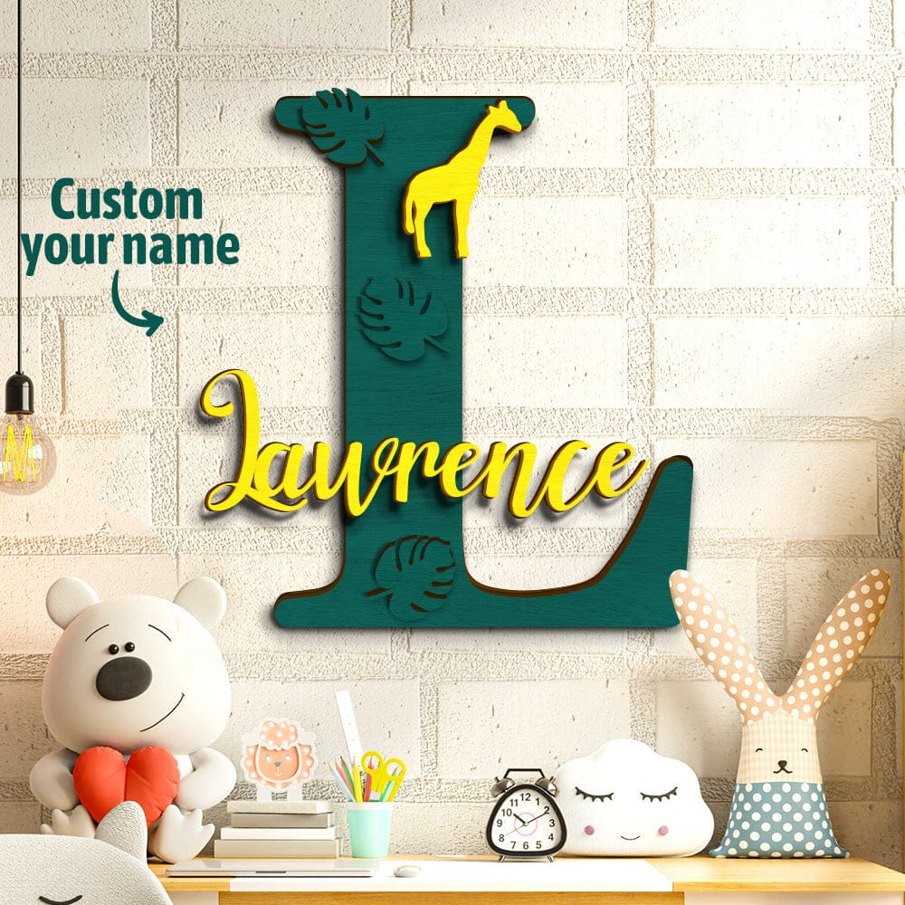 Personalized Jungle Name Sign Wooden Letter Initial Wall Plaque