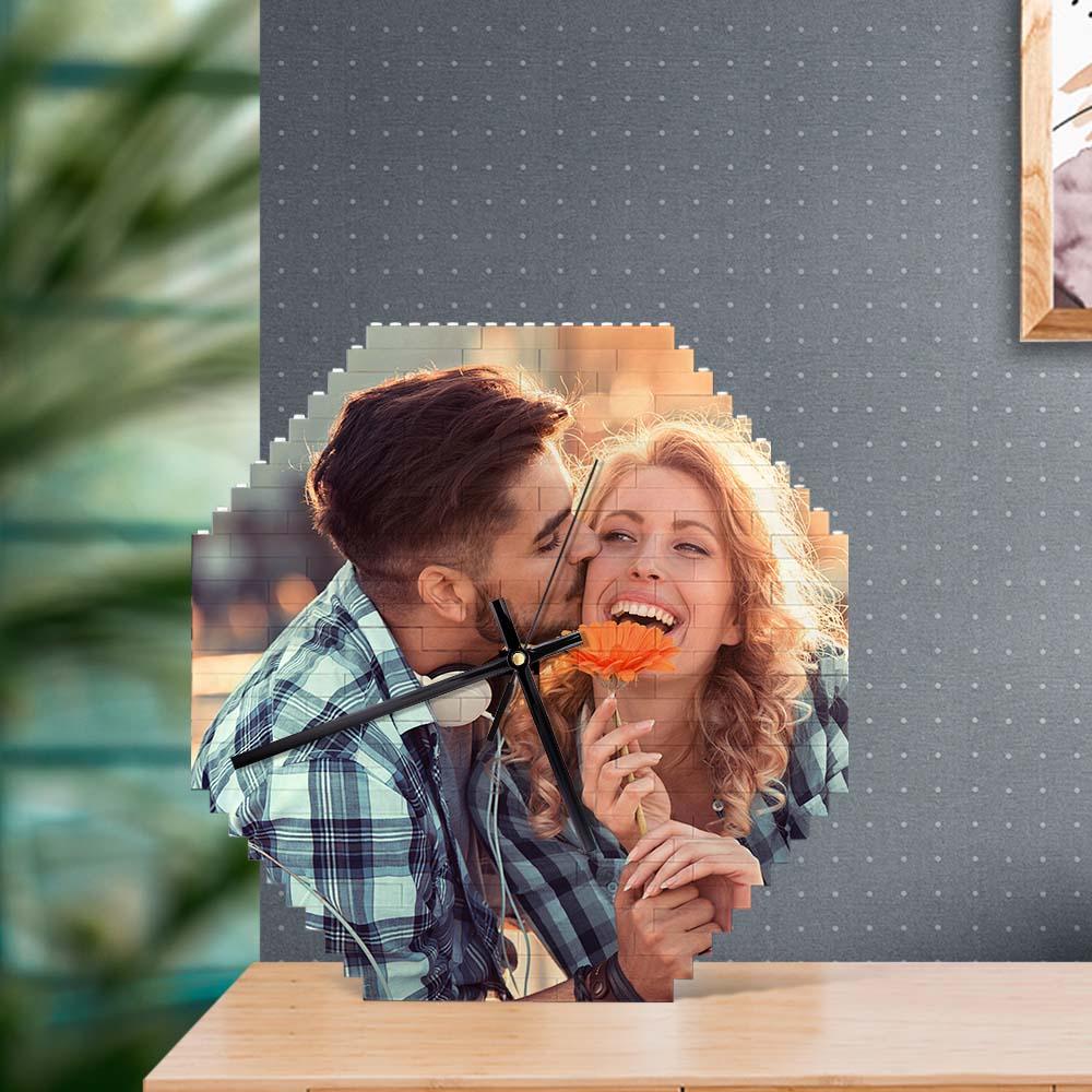 Custom Building Blocks Desk Clock Wall Clock Personalized Puzzle Custom Photo Brick Clock Gift For Couple