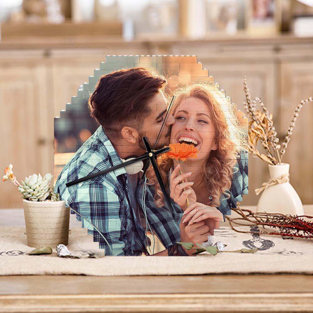 Custom Building Blocks Desk Clock Wall Clock Personalized Puzzle Custom Photo Brick Clock Gift For Couple