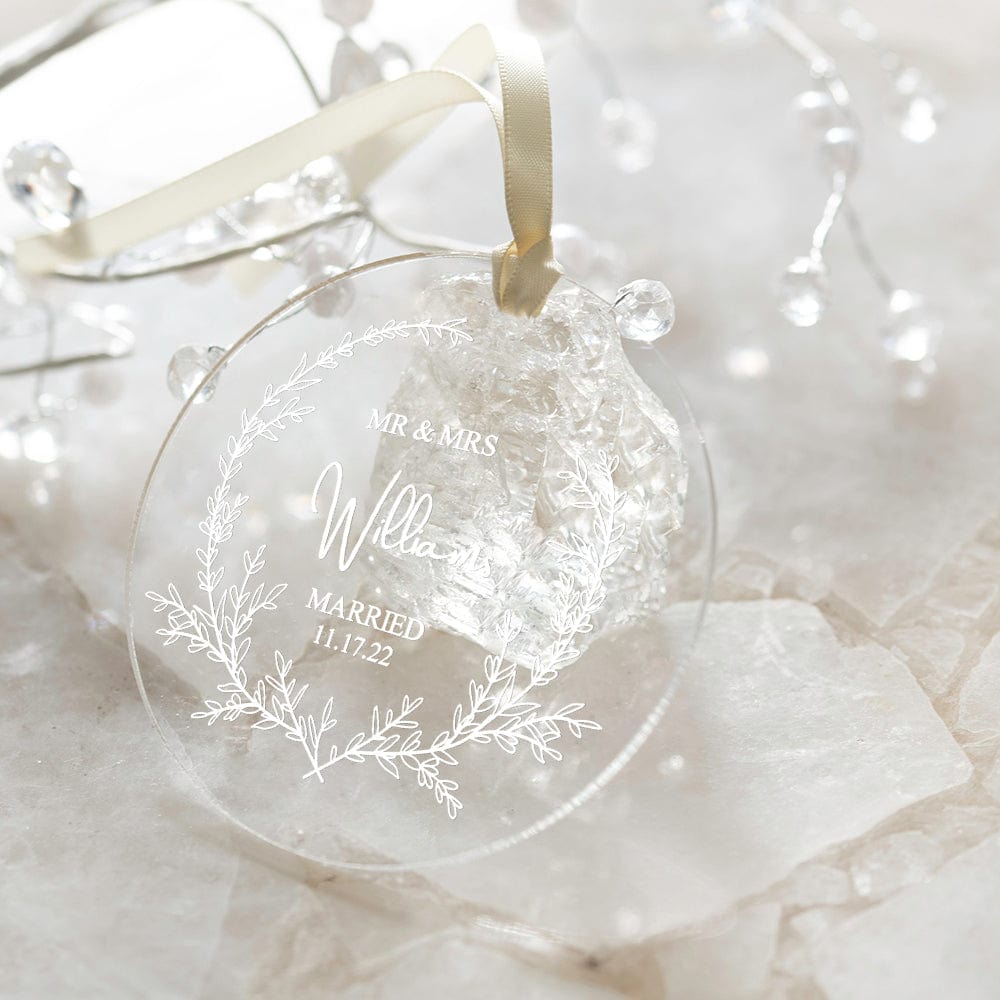 handcrafted clear acrylic wedding ornament names date engaged ornament keepsake