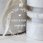 unique clear acrylic wedding ornament names date engaged ornament close up