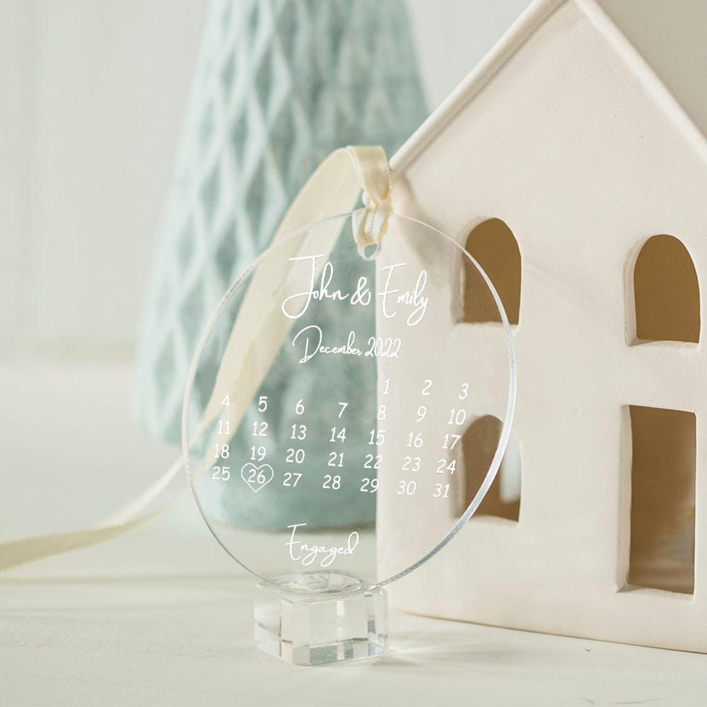 handcrafted clear acrylic wedding ornament names date engaged ornament keepsake