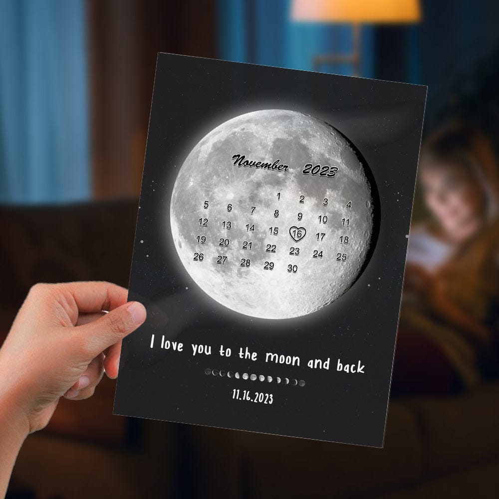 Custom Moon Phases Plaque Decor With Photo/Calendar Anniversary Gift For Couple