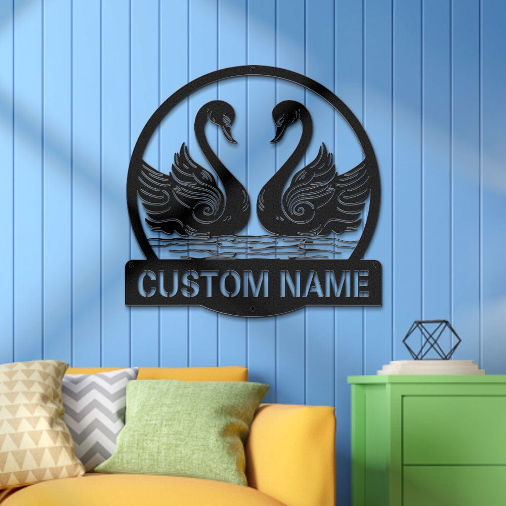 Custom Swan Signs Metal Wall Art Personalized Couple LED Lights Decor Gift for Lover