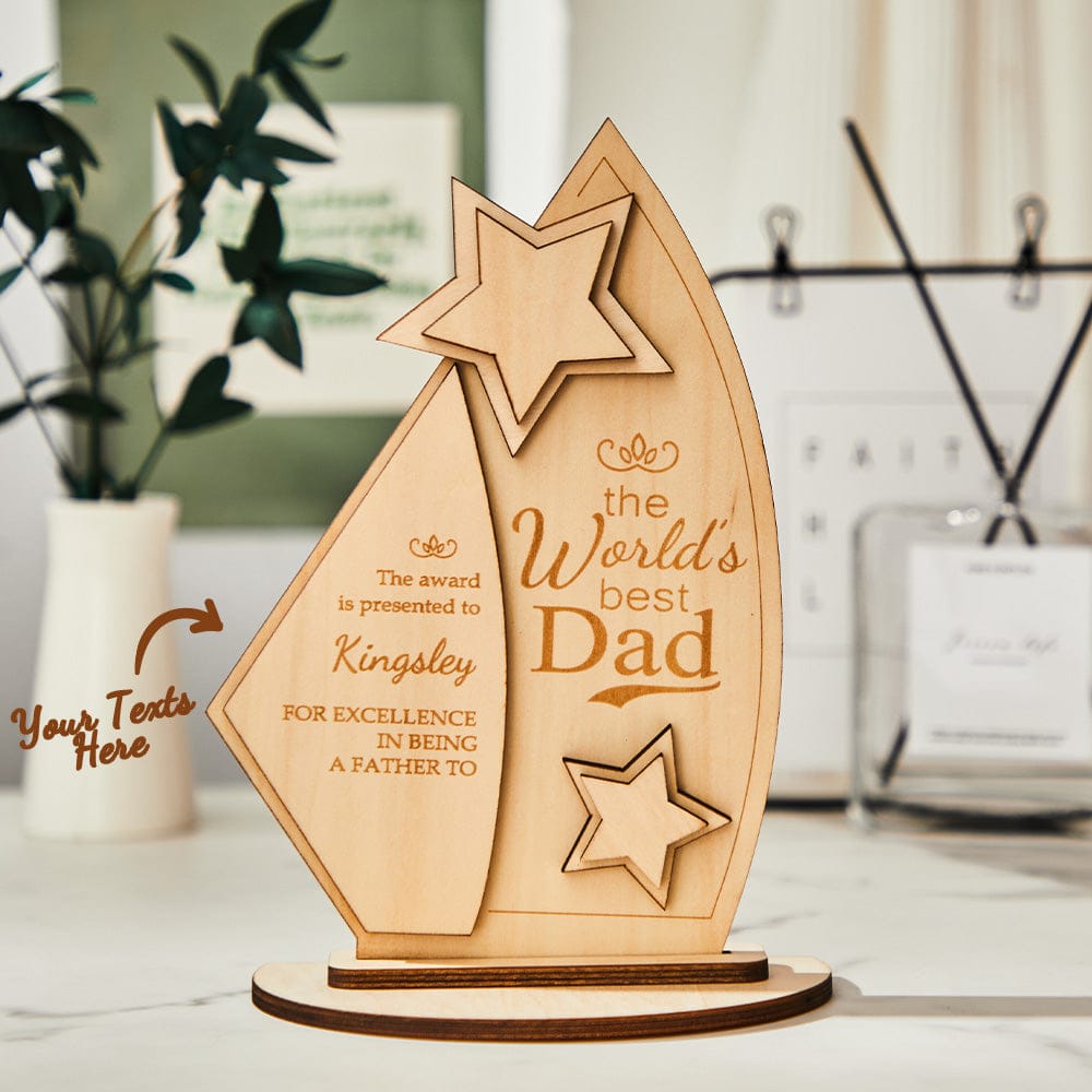 engraved trophy the world s best dad wooden plaque father s day ornament for dad personalized gift